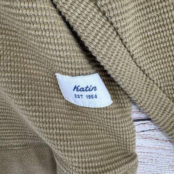 Katin Waffle Knit Crewneck Striped Shirt Mens XL Green Gold Stretch - Picture 6 of 12